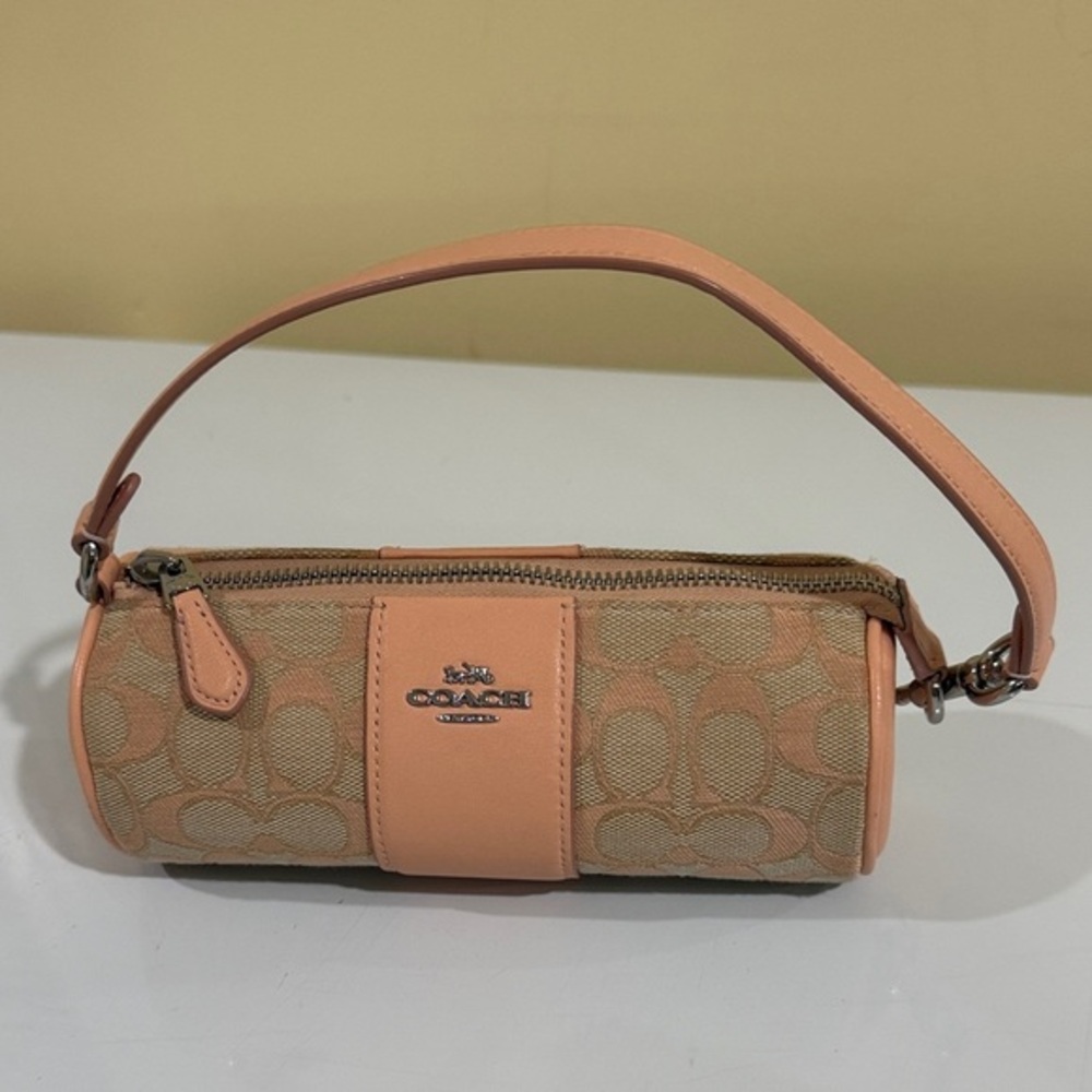Authentic Coach Nolita Barrel Bag In Signature Jacquard Faded peach Mini Coach